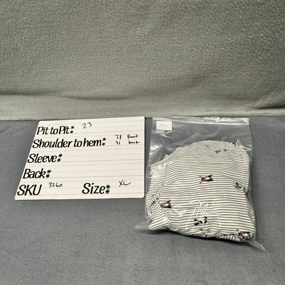 Jane and Delancey Button Down Womens XL Striped French Bulldog White Black - Picture 9 of 9